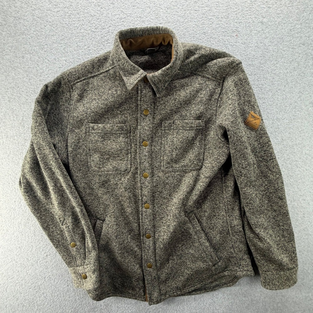 Eddie Bauer Mens Gray Heather Sweater Fleece Snap Front Shirt Jacket Shacket S